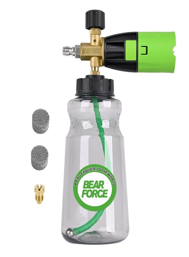 BEAR FORCE Pressure Washer Brass Foam Cannon (Wide Mouth) - Car Wash Snow Foam Lance Pressure Washer Soap Dispenser for Car Washing with 360° Adjustable Thick Foam + 1/4 Quick Connector, 1L Bottle - Image 1