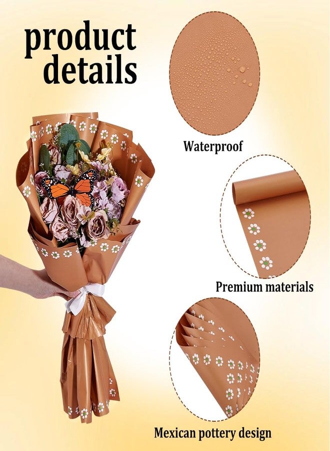 AHANDMAKER 25 Sheet Mexican Flower Wrapping Paper with 10 Monarch Butterfly Waterproof Floral Bouquet Wrapping Paper for DIY Flower Bouquet Wedding Birthday Party Gift Packaging Florist Mother's Day Supplies Cinco de Mayo - Image 4