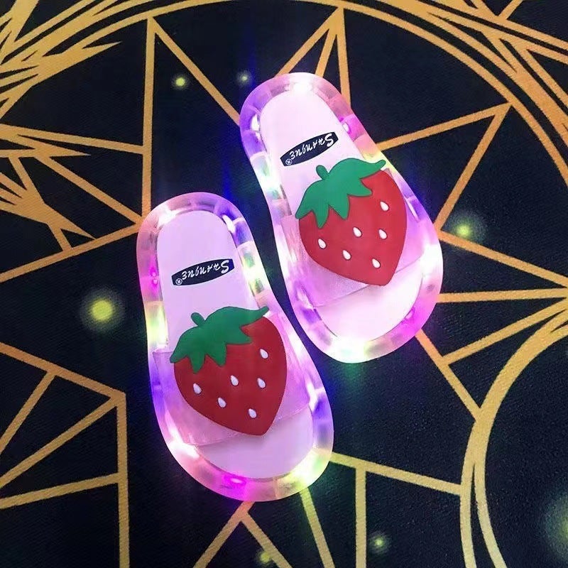 Adult LED Light-Up Slippers Cool Summer Strawberry Cat Fruit Pink Strawberry 