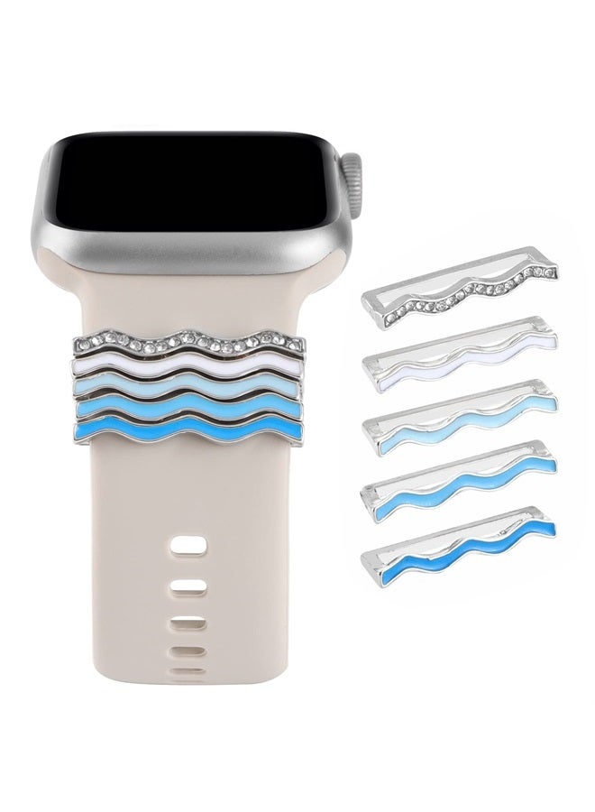 YONWORTH Watch Band Charms Decorative Rings Loops Compatible with Apple Watch Bands 38mm 40mm 41mm 42mm 44mm 45mm, Wave Metal Sparkles Accessories for iWatch Series SE 8 7 6 5 4 3 2 1 Ultra (No Band) (Blue) - Image 1