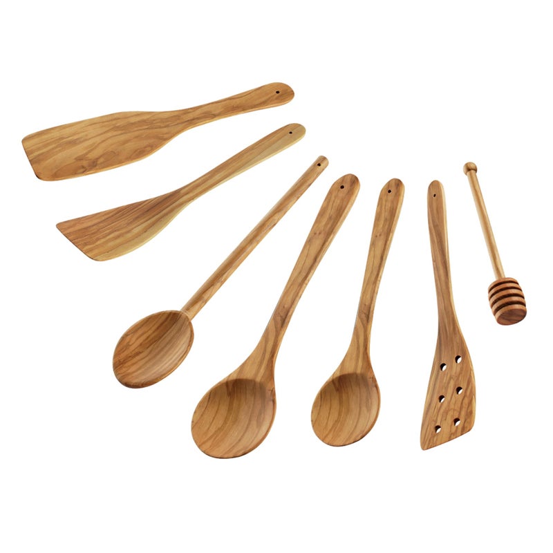 Cilio Toscana Olivewood Utensil Set Includes Assorted Cooking and Serving Spatulas  Turners and Spoons Natural  7-Piece - Image 1