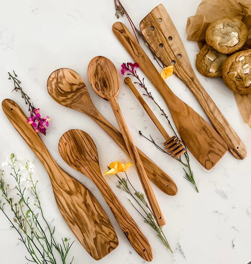 Cilio Toscana Olivewood Utensil Set Includes Assorted Cooking and Serving Spatulas  Turners and Spoons Natural  7-Piece - Image 2