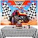 Irenare Monster Truck Party Supplies Include 1 Piece Monster Truck Backdrop 1 Piece Plastic Checkered Flag Tablecloth Happy Birthday Backdrop Picnic Table Cover for Party - Image 3