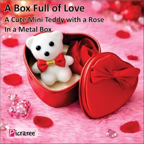 PICRAZEE Romantic Gift Combo (Cushion+Filler, Mug, Teddy-Roses in Metal Box, K-Ring, F-Magnet, G-Card, Jewelry Box, Heart Pendant) Perfect Love Gift - Image 3