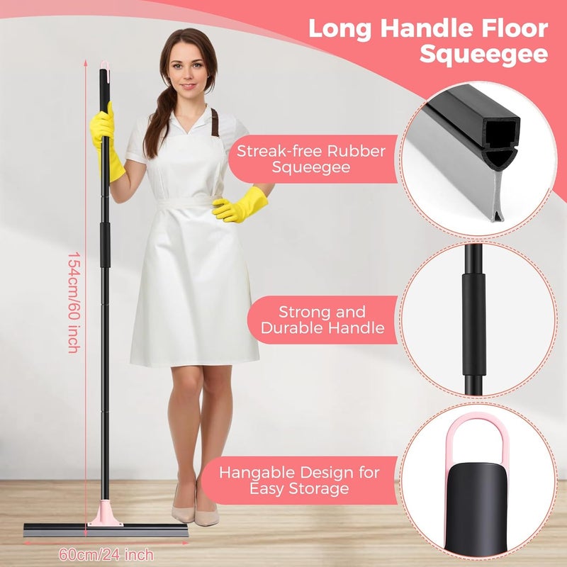 wlich Floor Squeegee Heavy Duty, 60CM Large Floor Squeegee Broom with 150CM Long Handle, Floor Scraper Rubber Broom for Garage, Tile, Deck, Bathroom,Outdoor,Window, Glass - Image 2