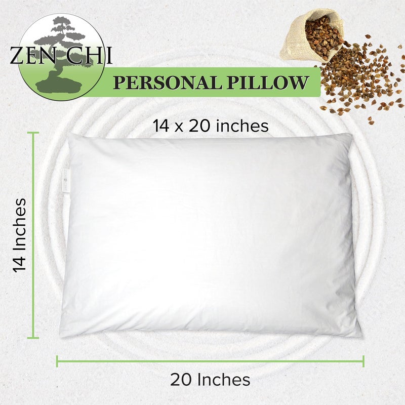 ZEN CHI Buckwheat Pillow - Organic Standard Size (14x20) w Natural Cooling Technology- All Cotton Cover - Personal Comfy Pillow Has Natural Cooling Effect, Adjusts to Head - Image 1