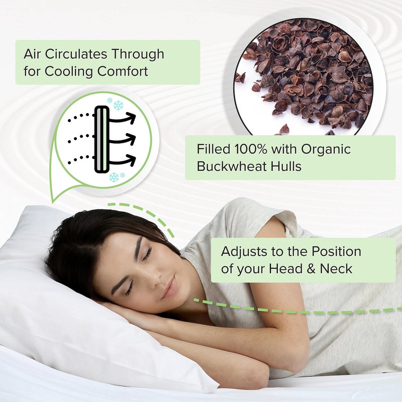 ZEN CHI Buckwheat Pillow - Organic Standard Size (14x20) w Natural Cooling Technology- All Cotton Cover - Personal Comfy Pillow Has Natural Cooling Effect, Adjusts to Head - Image 2
