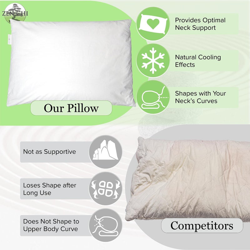 ZEN CHI Buckwheat Pillow - Organic Standard Size (14x20) w Natural Cooling Technology- All Cotton Cover - Personal Comfy Pillow Has Natural Cooling Effect, Adjusts to Head - Image 3