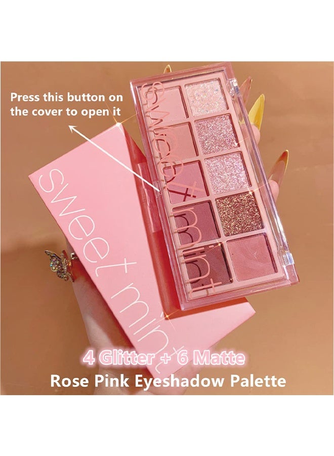 Sweet Mint 10 Colors Eyeshadow Palette,Matte&Glitter&Shimmer Eyeshadow Makeup,Pink Powder Light Pink Eye Shadow Shades,Naturing-Looking,Waterproof Eye Shadow Palette Makeup,#03 - Image 3