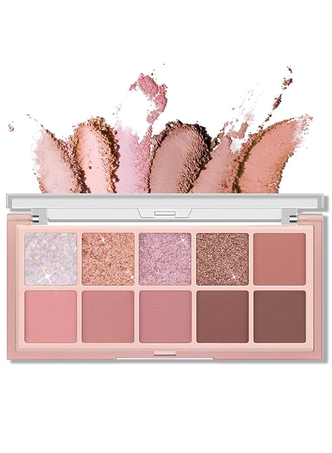 Sweet Mint 10 Colors Eyeshadow Palette,Matte&Glitter&Shimmer Eyeshadow Makeup,Pink Powder Light Pink Eye Shadow Shades,Naturing-Looking,Waterproof Eye Shadow Palette Makeup,#03 - Image 1