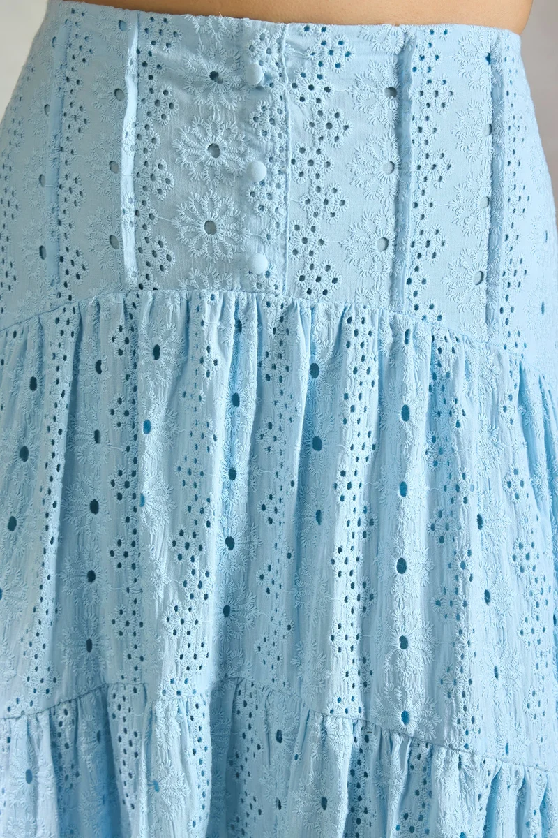 Virgio Virgio Schiffli Pure Cotton Tiered Midi Skirt