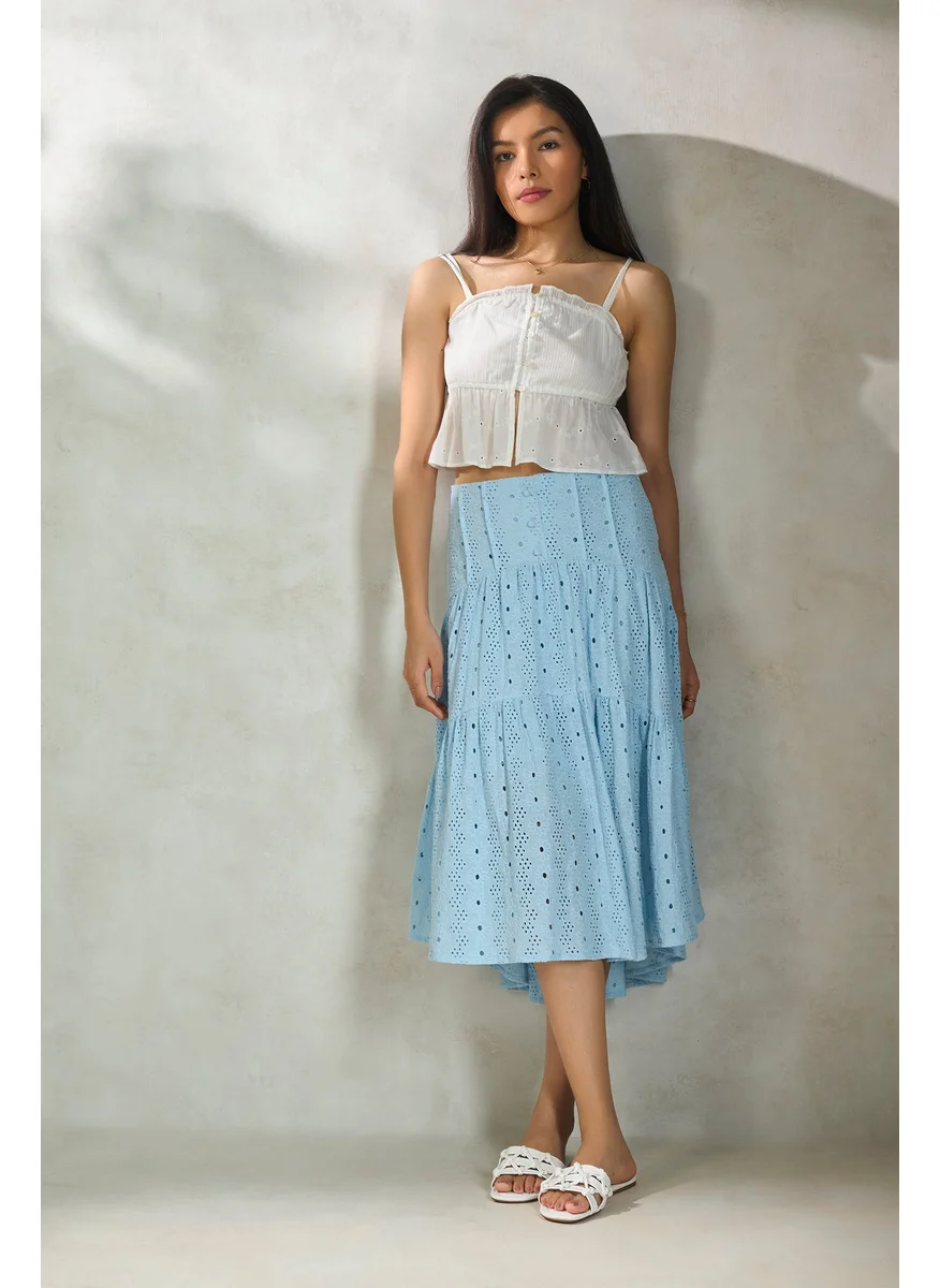 Virgio Virgio Schiffli Pure Cotton Tiered Midi Skirt