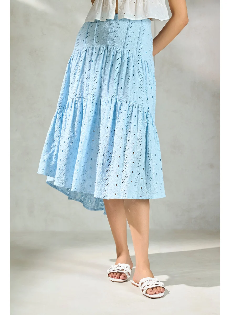 Virgio Virgio Schiffli Pure Cotton Tiered Midi Skirt