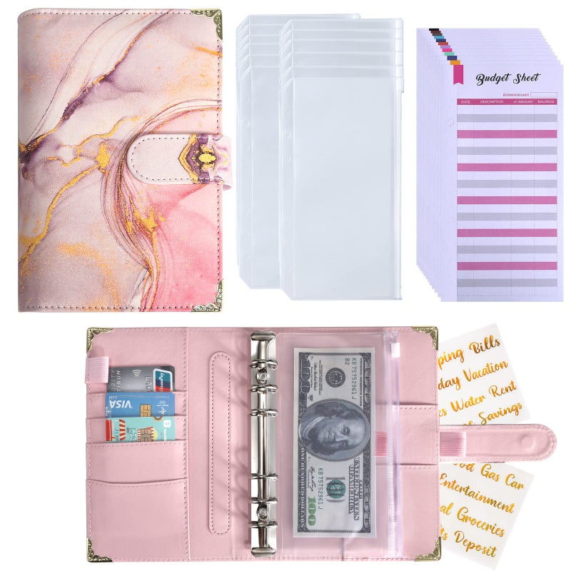 ONEDONE Budget Binder with Zipper Envelopes,A6 Money Organizer for Cash with 12PCS Cash Envelopes,12PCS Budget Sheets, 28 PCS Categories Sticker Labels for Budgeting(Pink) - Image 1