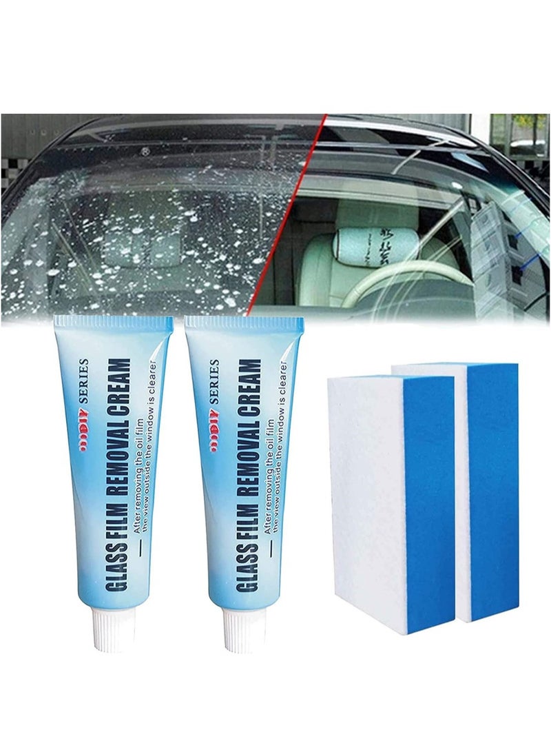 SYOSI Car Glass Oil Film Cleaner 2Pcs Glass Film Removal Cream Car Windshield Oil Film Cleaner Glass Stripper Water Spot Remover Glass Oil Film Remover with Sponge for Car and Home Bathroom Glass  - Image 1