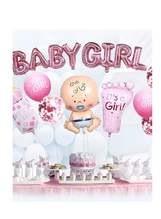 ميكسد مجموعة ديكور حمام الطفل للفتيات، ديكورات حفلات استحمام الطفل، بالون فويل للفتيات الصغيرات، بالون كبير لزجاجة الأطفال، بالون لاتكس للفتيات الصغيرات، يكشف عن الجنس/ديكورات حفلات أعياد الميلاد - Image 5