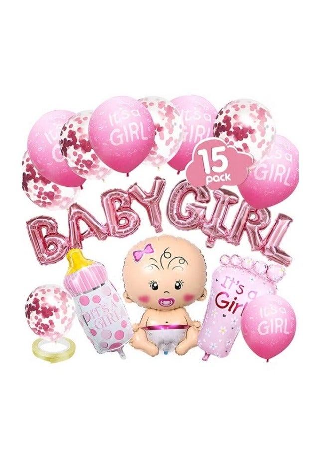 ميكسد مجموعة ديكور حمام الطفل للفتيات، ديكورات حفلات استحمام الطفل، بالون فويل للفتيات الصغيرات، بالون كبير لزجاجة الأطفال، بالون لاتكس للفتيات الصغيرات، يكشف عن الجنس/ديكورات حفلات أعياد الميلاد - Image 1