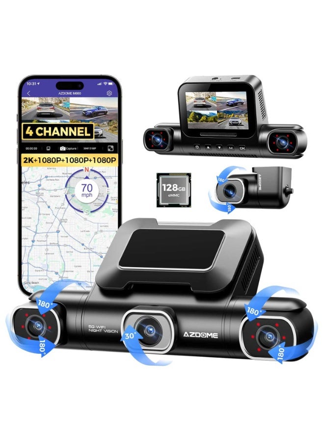 أزدوم كاميرا سيارة AZDOME M660 4 قنوات بدقة 2K مع تحكم صوتي ذكي وذاكرة داخلية 128GB eMMC ووضع مراقبة 24 ساعة - Image 3