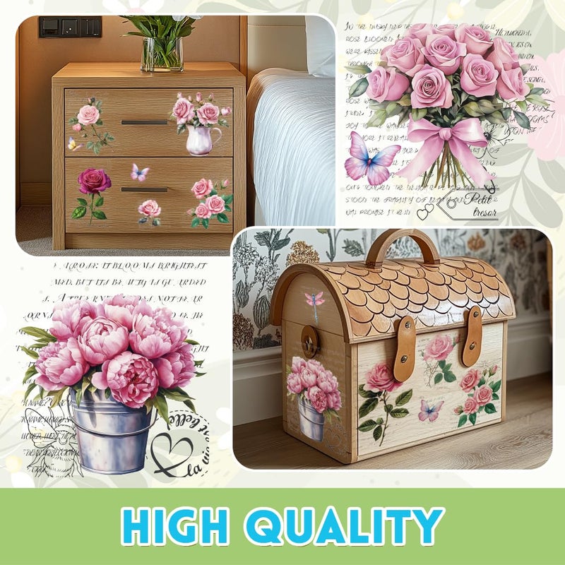 BEUNITONE 3 Sheets Rub on Transfers for Crafts and Furniture,Vintage Floral Rose Flowers,Cold IOD Transfers Stickers,Rub on Transfer Stickers for Wood,Paper,Glass,Desk,DIY Home Decor(11.8x5.9 Inch) - Image 3