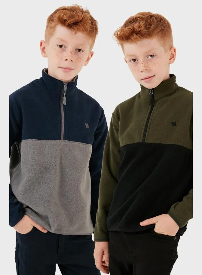 Lela Lela Soft Texture Half Zipper Color Block Stand Collar 2-Pack Polar Kids POLAR 5905004S2