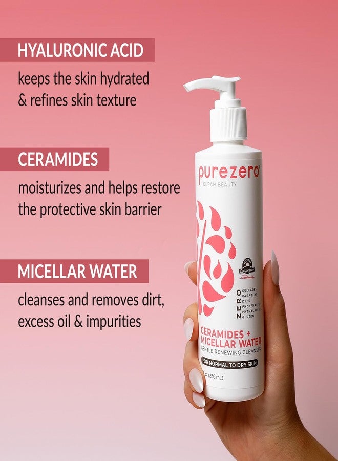 Purezero Hydrating Gentle Face Cleanser - Hyaluronic Acid Gentle Moisturizing Cleanser + Ceramides, Micellar Water, Fragrance-Free, Zero Sulfates, Parabens, Vegan & Cruelty-Free, 8 oz - Image 3