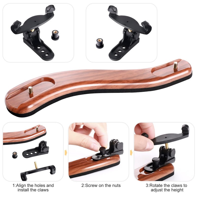 SUEWIO Violin Shoulder Rest for 4/4 and 3/4 Size, [Imitation Wood Grain] Violin Shoulder Rest with Comfortable Foam Pad & Height Adjustable Feet - Image 4