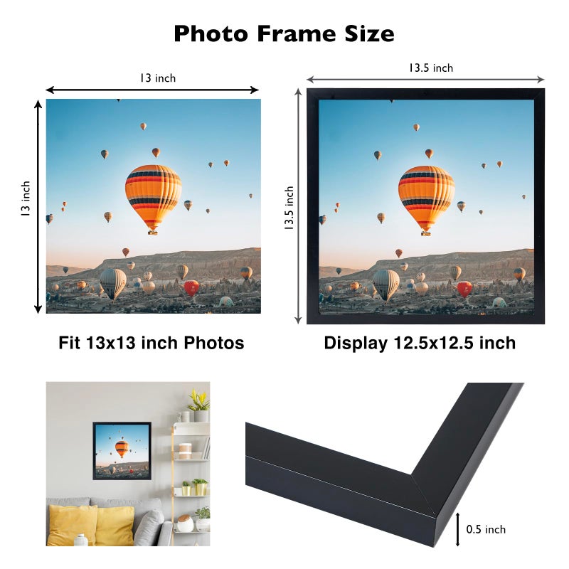 JCJMY 13x13 Picture Frame Black for Wall Hanging, Wall Mounting Horizontally or Vertically, 13 x 13 Square Wall Gallery Poster Photo Frame with Shatter Resistant Plexiglass, Black - Image 3