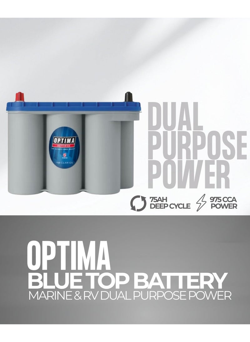 Optima Blue Top 12V 75Ah AGM Battery 8052-188 Dual Purpose Deep Cycle & Starting CCA 975A for Marine & RV - Image 2