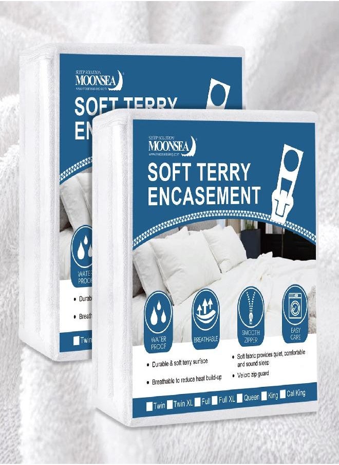 Moonsea Zippered Mattress Protector with Ultra Soft Terry Fiber Surface, 6-Side Waterproof Mattress Encasement, Durable Zipper, Noiseless, for Standard Twin Mattress 39'' X 75'', 2 Pack  - Image 1