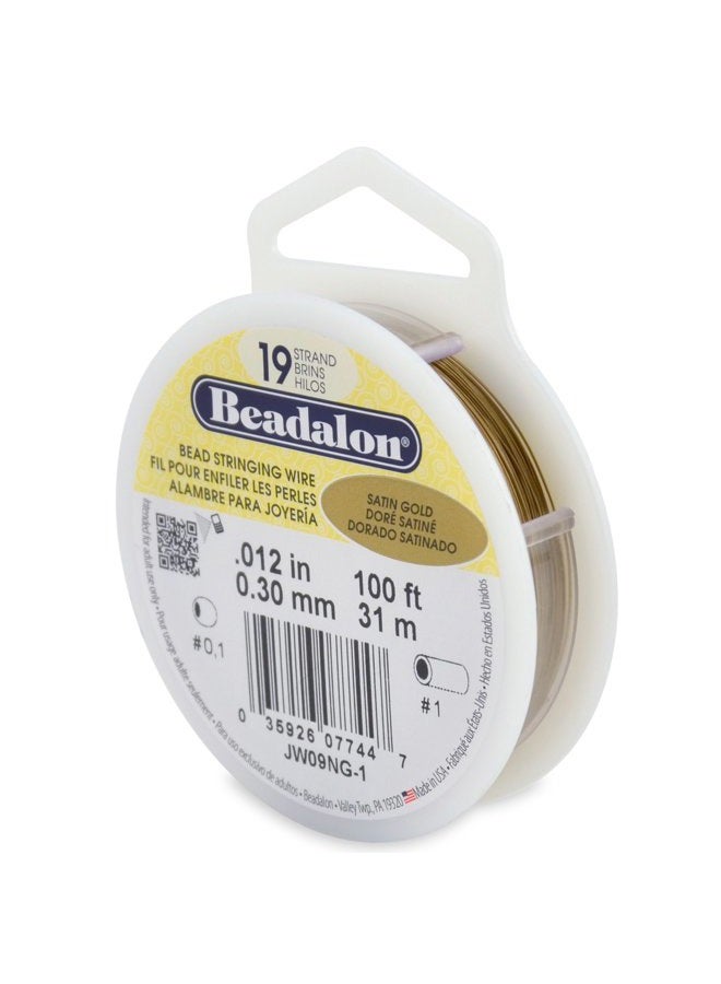 19-Strand Bead Stringing Wire, 0.012-Inch, Satin Gold, 100-Feet