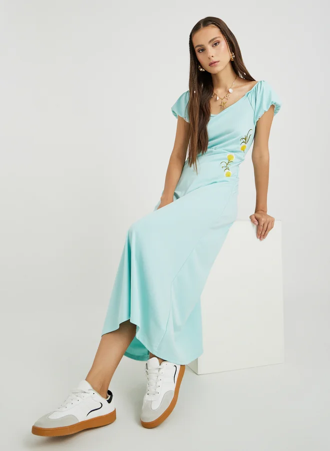تايك تو Floral Trim Midi Dress