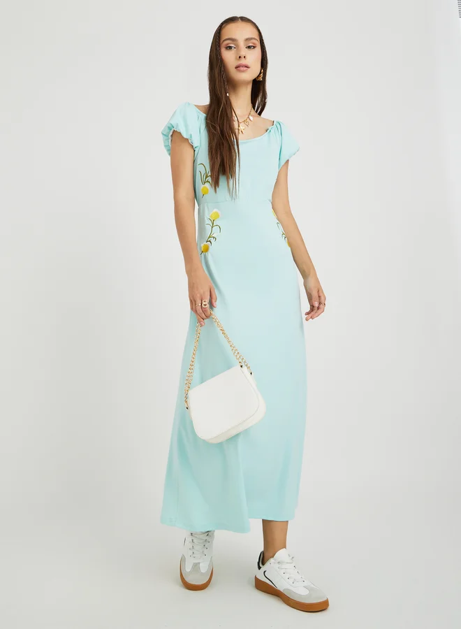 تايك تو Floral Trim Midi Dress