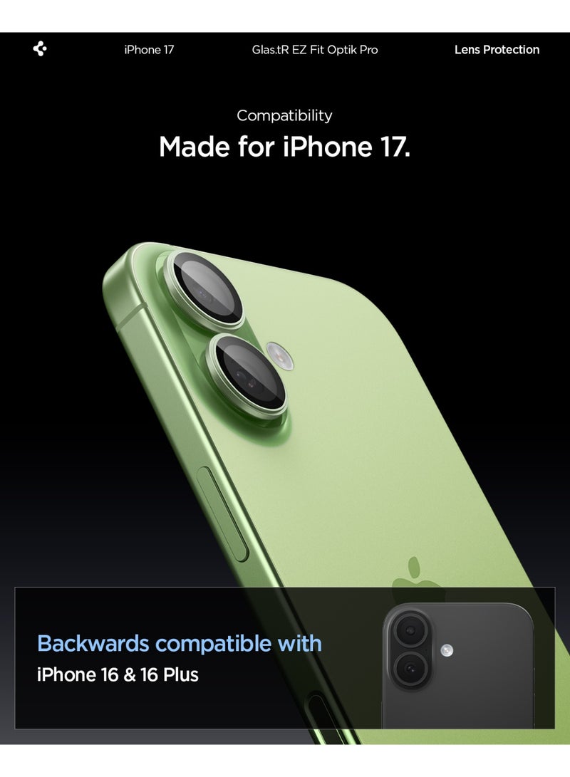 Spigen Camera Lens Protector [2 Pack] for iPhone 17 | iPhone 16 Plus | iPhone 16 GLAStR EZ-Fit Optik Pro  - Green - Image 2