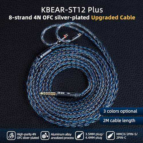 keephifi KBEAR ST12 Plus 2M Blueblack IEM Cable 4.4mm 2PIN Type, 8-Strand 4N OFC Silver-Plated Upgraded Cable for KZ AS10/ZST/ES4/ES3/BA10, CCZ CRA/C10, TRN V80/V20 - Image 2