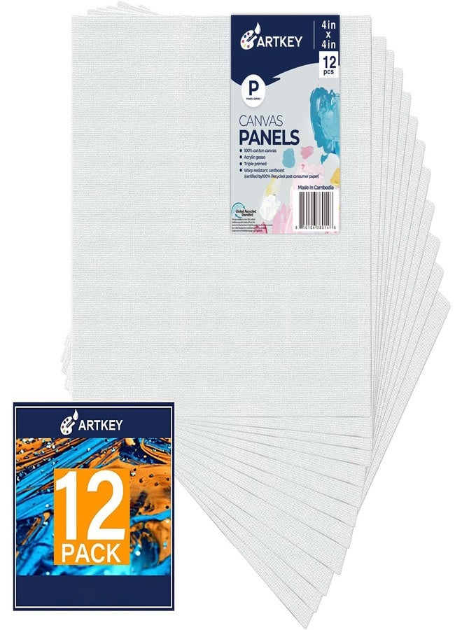 Artkey Canvas Panels 4x4 Inch 12-Pack, 10 oz Primed 100% Cotton White Blank Small Canvases for Painting, Square Flat Canvas Board for Oil Acrylics Watercolor & Tempera Paints - Image 1