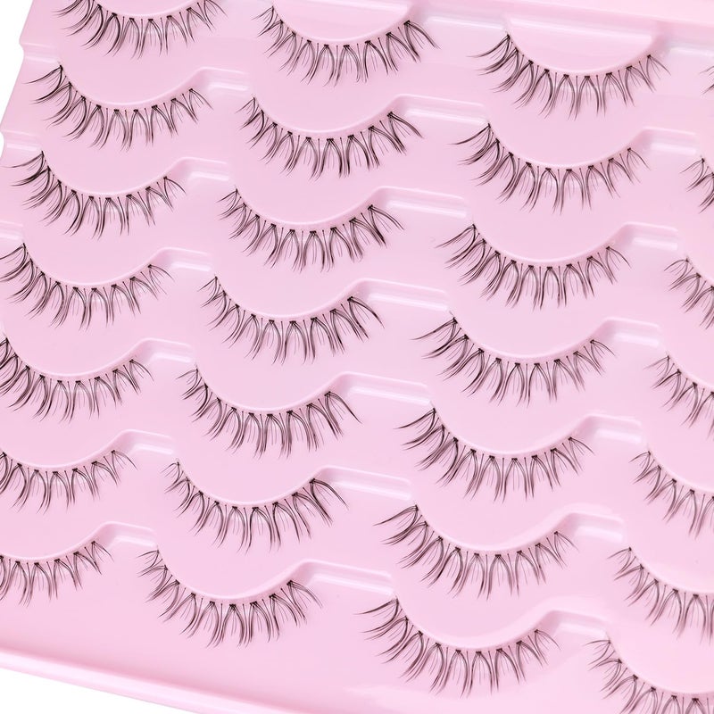 Kiromiro False Lashes Natural Look Short False Eyelashes Wispy 100% Handmade Clear Band Lashes Cat Eye Korean Faux Mink Strip Eyelashes Pack 14 Pairs - Image 4