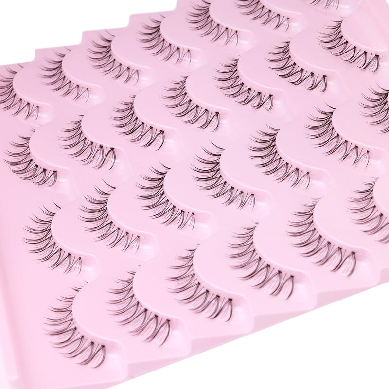 Kiromiro False Lashes Natural Look Short False Eyelashes Wispy 100% Handmade Clear Band Lashes Cat Eye Korean Faux Mink Strip Eyelashes Pack 14 Pairs - Image 5