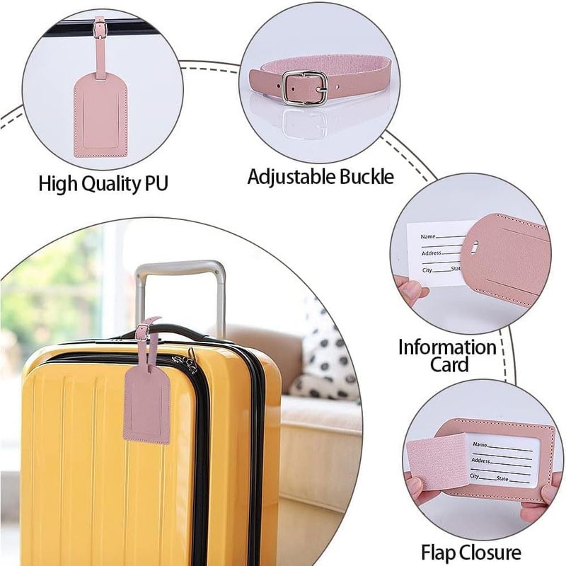 Fashion Mania 6 Pcs Multicolor PU Leather Luggage Tags, Rectangular Suitcase Travel Bag Baggage Labels with Adjustable Strap and Privacy Protection Cover - Image 3