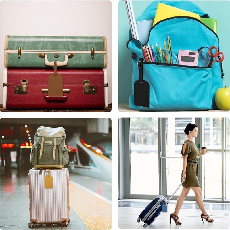 Fashion Mania 6 Pcs Multicolor PU Leather Luggage Tags, Rectangular Suitcase Travel Bag Baggage Labels with Adjustable Strap and Privacy Protection Cover - Image 5
