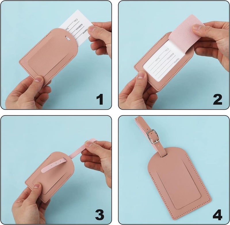 Fashion Mania 6 Pcs Multicolor PU Leather Luggage Tags, Rectangular Suitcase Travel Bag Baggage Labels with Adjustable Strap and Privacy Protection Cover - Image 2