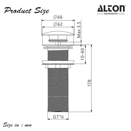 ALTON ALD115 Brass 7-INCH Pop-Up Type Waste Coupling For Wash Basin (White) - Image 2