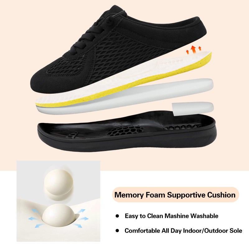 LeIsfIt Mules for Women Wide Slip-on Mule Shoes Breathable Walking Shoes Comfortable Backless Sneakers Black Size 8 - Image 4