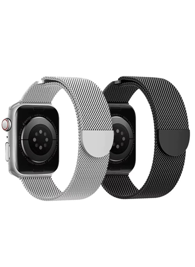 CoomBe Apple Watch Strap 2 Pack Stainless Steel Metal Bracelet for iWatch Series 11 10 46mm and Ultra 3 2 1 Black Silver Durable Everyday Wear - Image 1