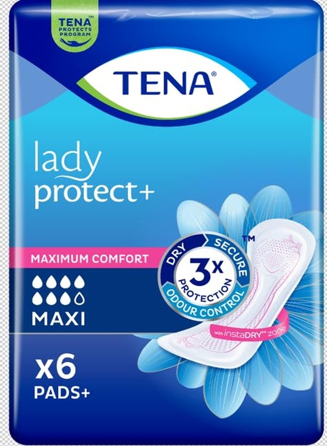 TENA Lady Protect + Maxi Pad Style | Incontinence Lady Pads | Upto 12 Hours Dryness | Triple Protection from leaks, odour and moisture | Dermatologically Tested | Breathable Textile | Length 37.7 cm | 6 Units - Image 1