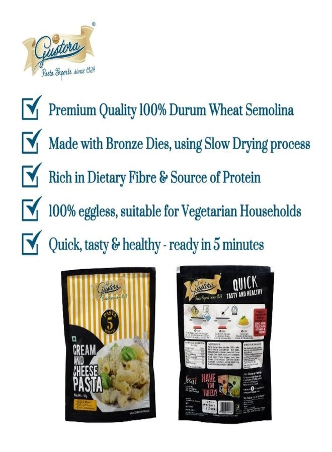 Gustora Cream and Cheese Pasta Combo I High in Fibre I Rich in Protein & Fibre I 5 Minutes Instant Pasta Combo Set I Vegetarian I Made of Durum Wheat Semolina I No Maida (65 grams X 6) - Image 5