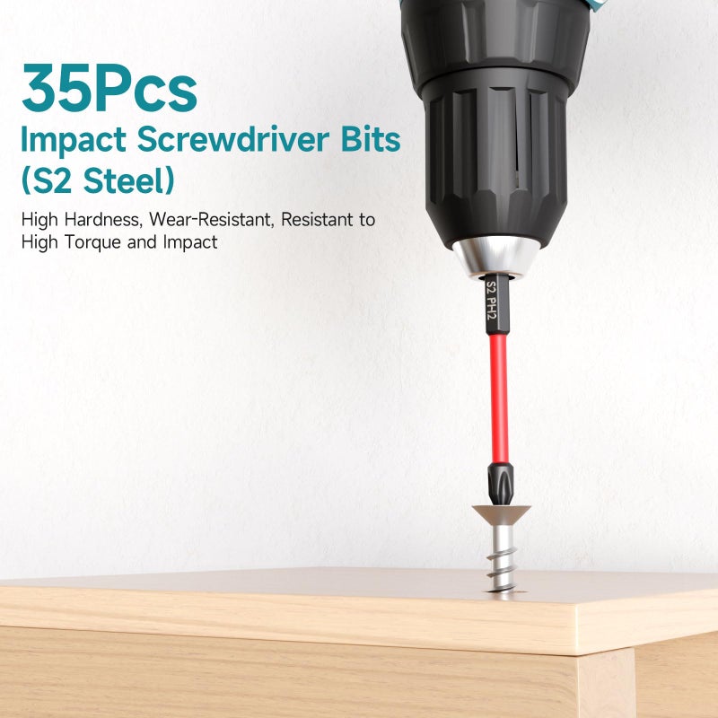 YOSIGHT 35Pcs Impact Drill and Driver Bit Set with a Storage Case, 28 Magnetic Screwdriver Bits, 3 Hex HSS Drill Bits, 3 Burrs, Magnetic Quick Change Chuck, for Power Screwdrivers - Image 5