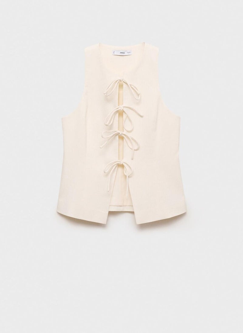MANGO - Linen Blend Bow Top - Image 1