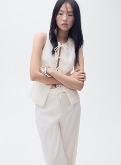 MANGO Linen Blend Bow Top  - Image 1