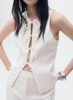 MANGO Linen Blend Bow Top  - Image 3