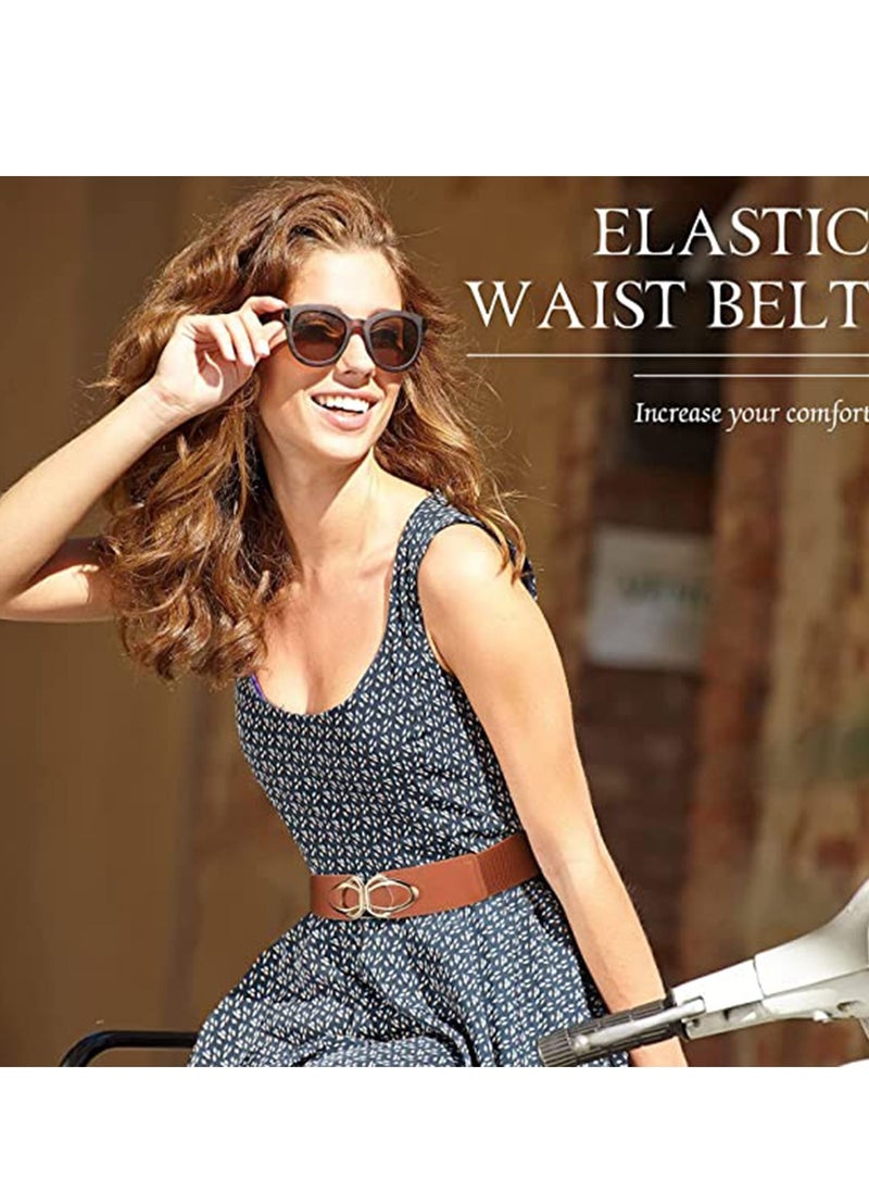 SYOSI - Women Wide Elastic Waist Belt, 3 Pieces Ladies Retro Cinch Stretchy Stylish Dress Belts PU Leather with buckle Waistband - Image 1